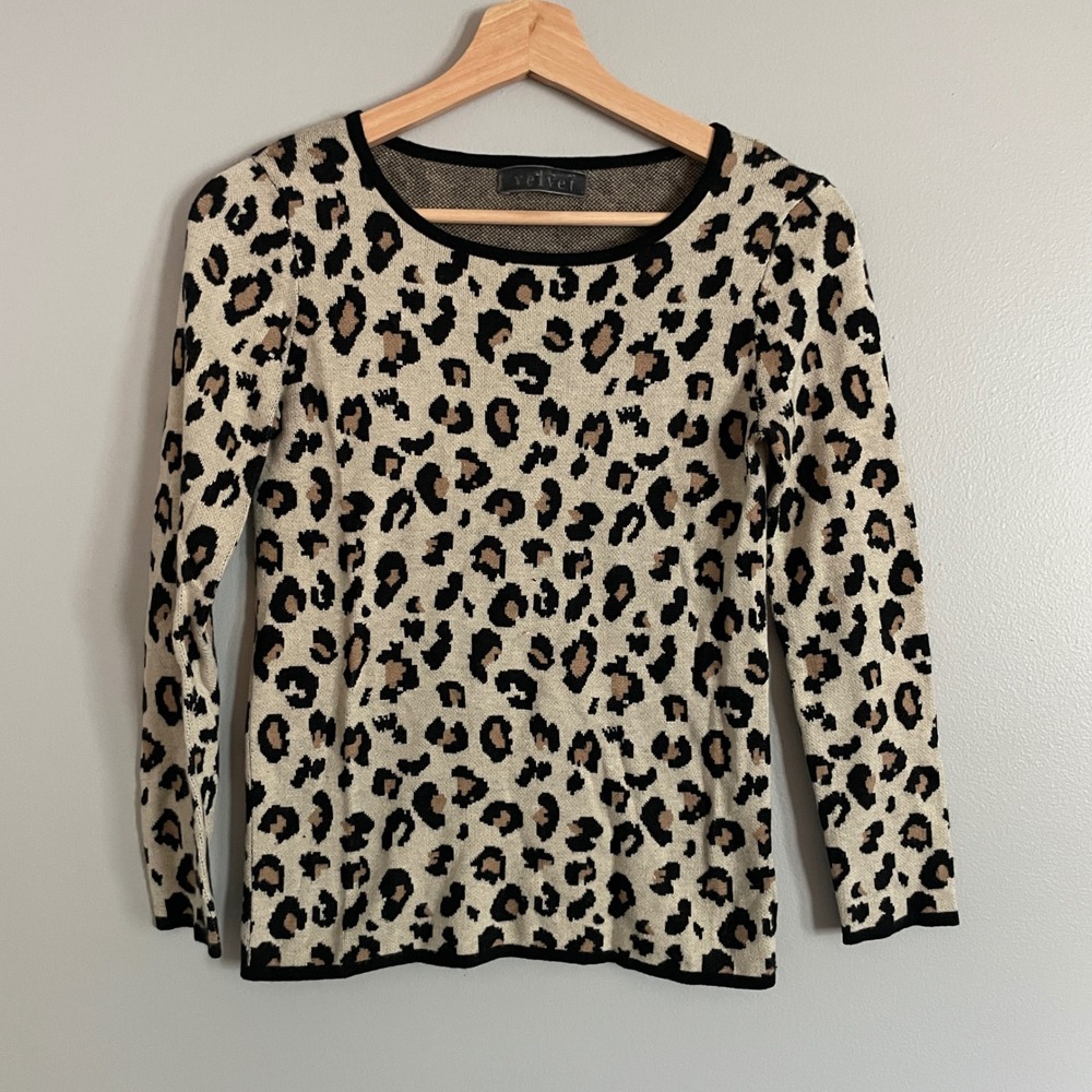 Velvet Graham Spencer Sweater Womens Small Leopard Print Cashmere Blend Chic